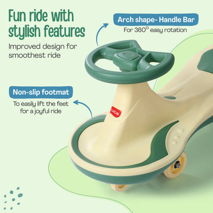 Sunny Swing Car, Kids Push Car, Magic Car for Kids, Comfortable Seats & Durable, Ride On Magic Car for 3+ Years Baby Boy & Girl, Beige & Green