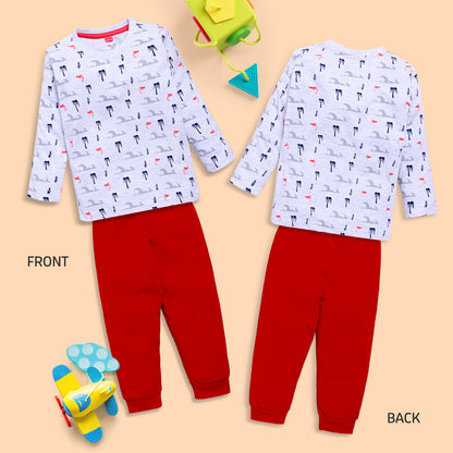 Baby Boys 100% Cotton Full Sleeve Boys T-Shirt & Pyjama Sets Pack Of 3, Navy, Aurora Red & Melange