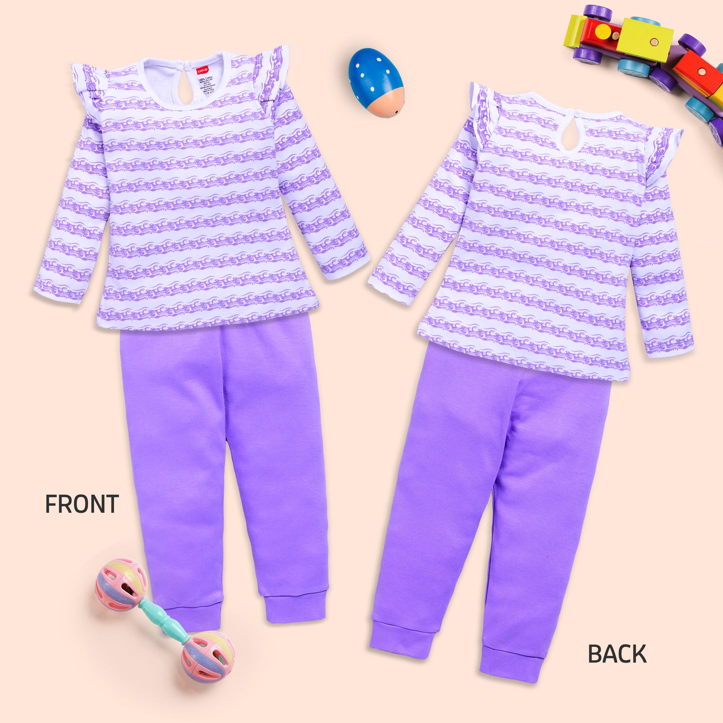 Baby Girls 100% Cotton Full Sleeve Girls Top & Pyjama CoSets Pack Of 3, Baby Pink, Paradise Green & White