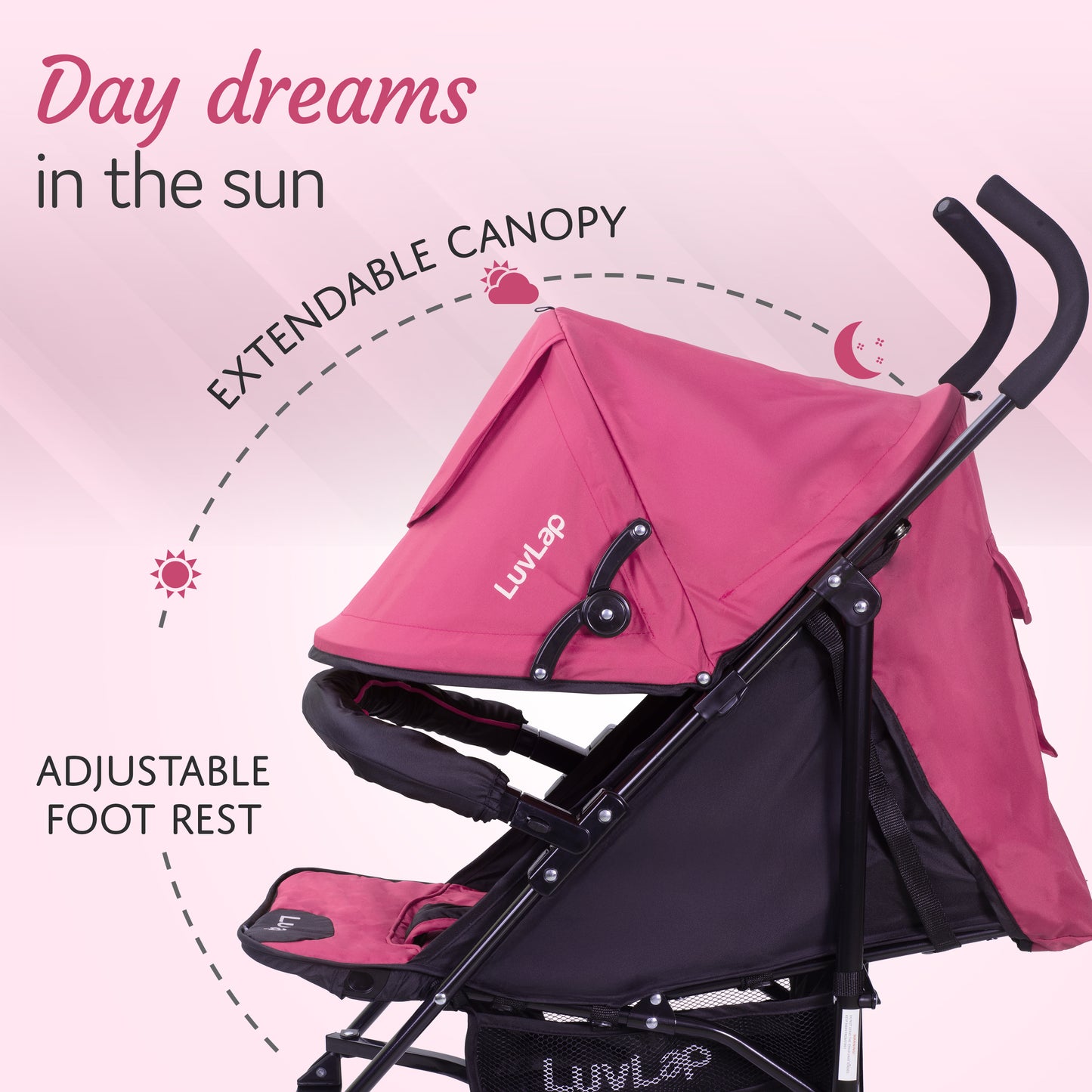 City Baby Stroller/Buggy, Lightweight, Compact & Travel Friendly Baby pram, for 6-36 Months Baby, 5 Point Safety Harness, Adjustable seat Recline, extendable Canopy, 15Kg Capacity (Pink)