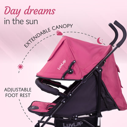 City Baby Stroller/Buggy, Lightweight, Compact & Travel Friendly Baby pram, for 6-36 Months Baby, 5 Point Safety Harness, Adjustable seat Recline, extendable Canopy, 15Kg Capacity (Pink)