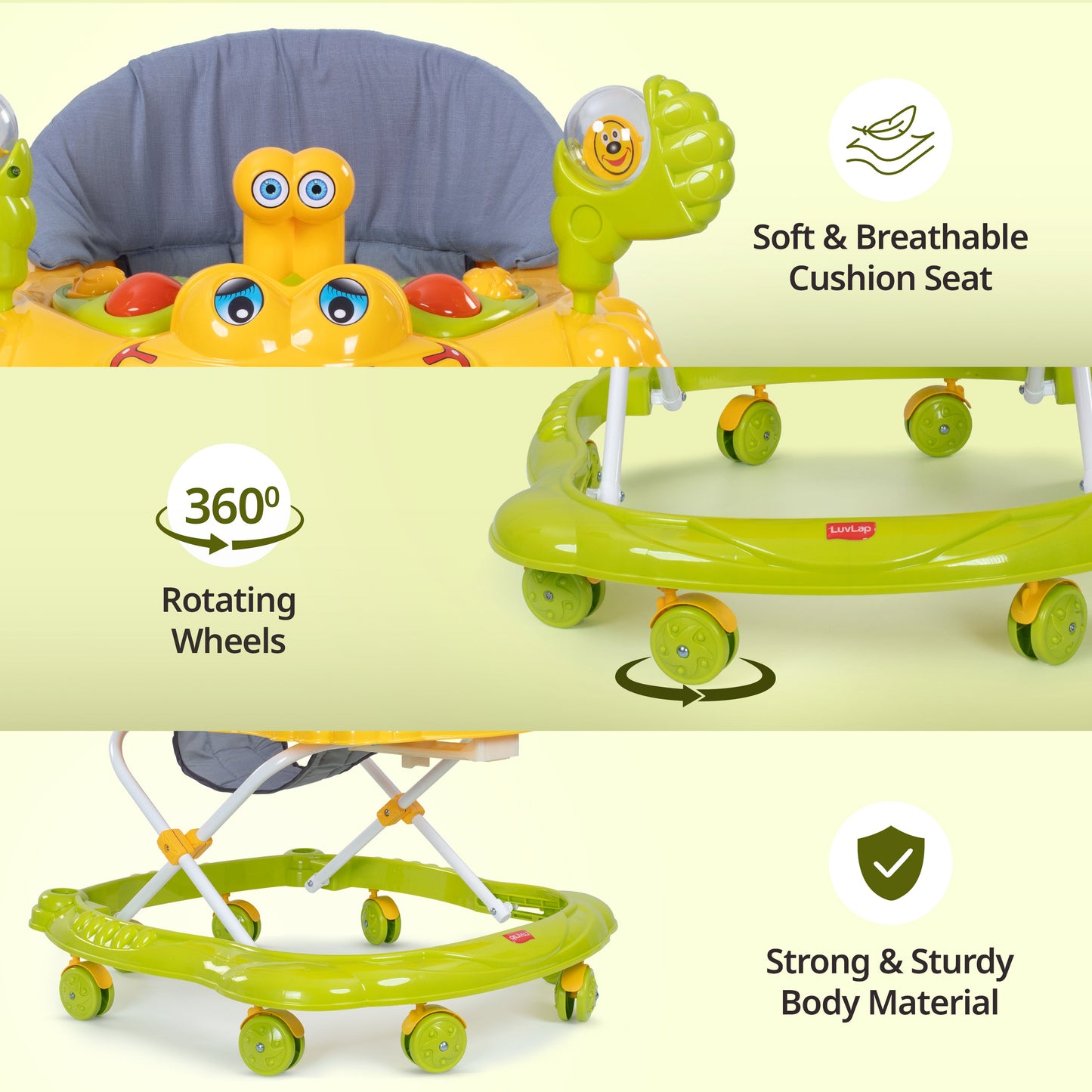 Starshine Baby Walker 9+ Months | 3 Level Height Adjustment Walker/Advanced Baby Activity Walker, Green