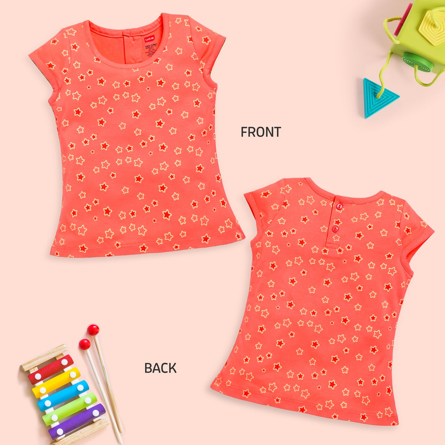Baby Girls Regular Fit 100% Cotton Half Sleeves Girls Top Pack Of 5, Baby Pink, Purple Opulence, Desert Flower, Off White & Sea Salt
