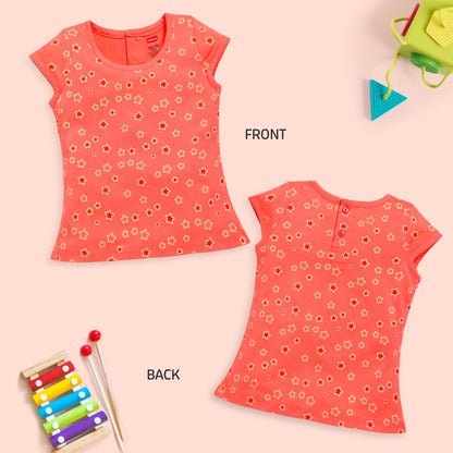 Baby Girls Regular Fit 100% Cotton Half Sleeves Girls Top Pack Of 5, Baby Pink, Purple Opulence, Desert Flower, Off White & Sea Salt