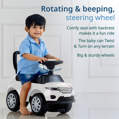 Starlight Ride on & Car for Kids with Music & Horn Steering, Push Car for Baby with Backrest, Safety Guard, Under Seat Storage & Big Wheels, Ride on for Kids 1 to 3 Years Upto 25 Kgs (White)