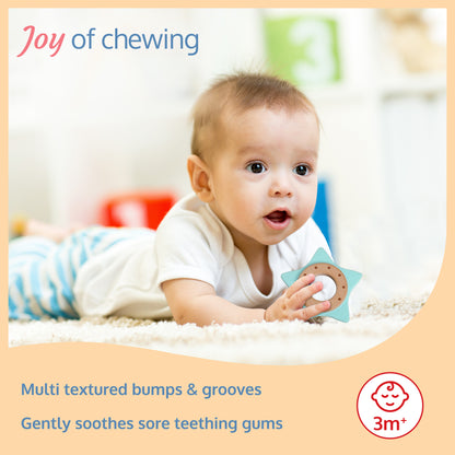 Baby Silicone Teether with Beech Wood Inner Ring, Light Green, Easy Grip, 3M+ Babies