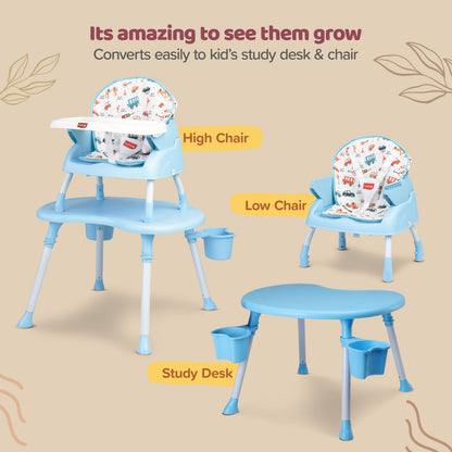 4 in 1 Convertible Baby High Chair with 3 Point Safety Belts, High Chair, Low Chair, Booster Chair and Table for Baby, Removable & Washable Food Tray 6 Months+ (Blue)
