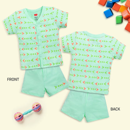 Baby Boys & Girls Regular Fit 100% Cotton Half Sleeve Jhabla & Shorts Sets Pack Of 3, Peach Whip, Sea Green & Soothing Sea