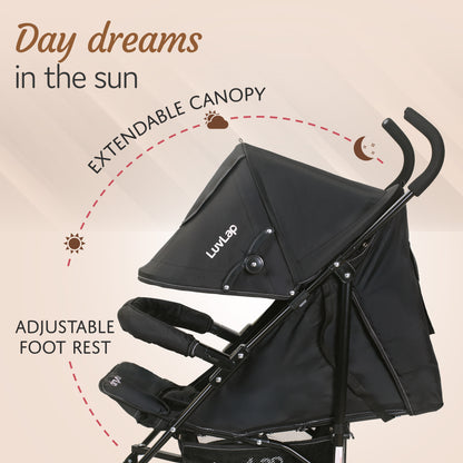 City Baby Stroller/Buggy, Lightweight, Compact & Travel Friendly Baby pram, for 6-36 Months Baby, 5 Point Safety Harness, Adjustable seat Recline, extendable Canopy, 15Kg Capacity (Black)