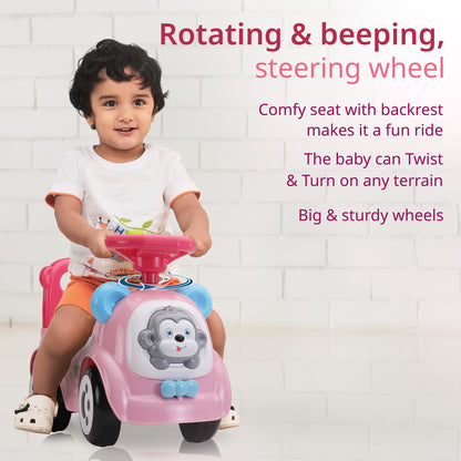 Sunny Ride on & Car for Kids with Music & Horn Steering, Push Car for Baby with Backrest, Safety Guard, Under Seat Storage & Big Wheels, Ride on for Kids 1 to 3 Years Upto 25 Kgs (Pink)