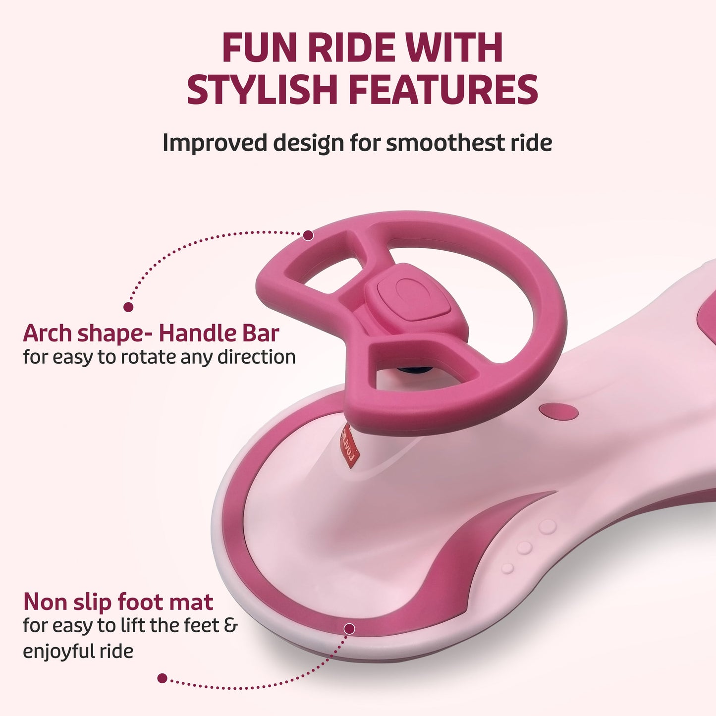 Luvlap Sunny Swing Car/Magic Car Toy Car for Kids, 3-12 Year Old, Pink