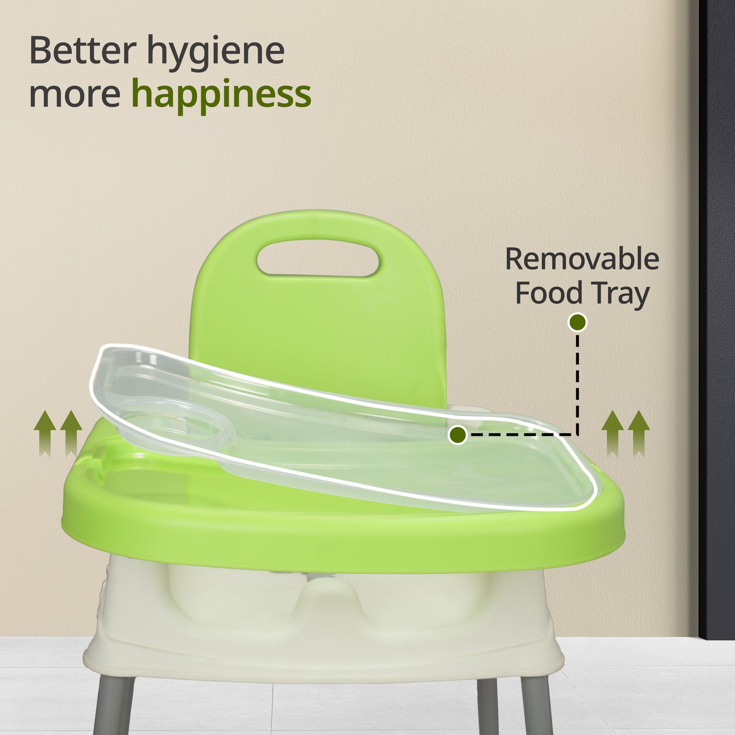 4 in 1 Convertible Baby High Chair with footrest, Convertible to High Chair, Low Chair, & Booster Seat, Essential for Baby Feeding (Green)