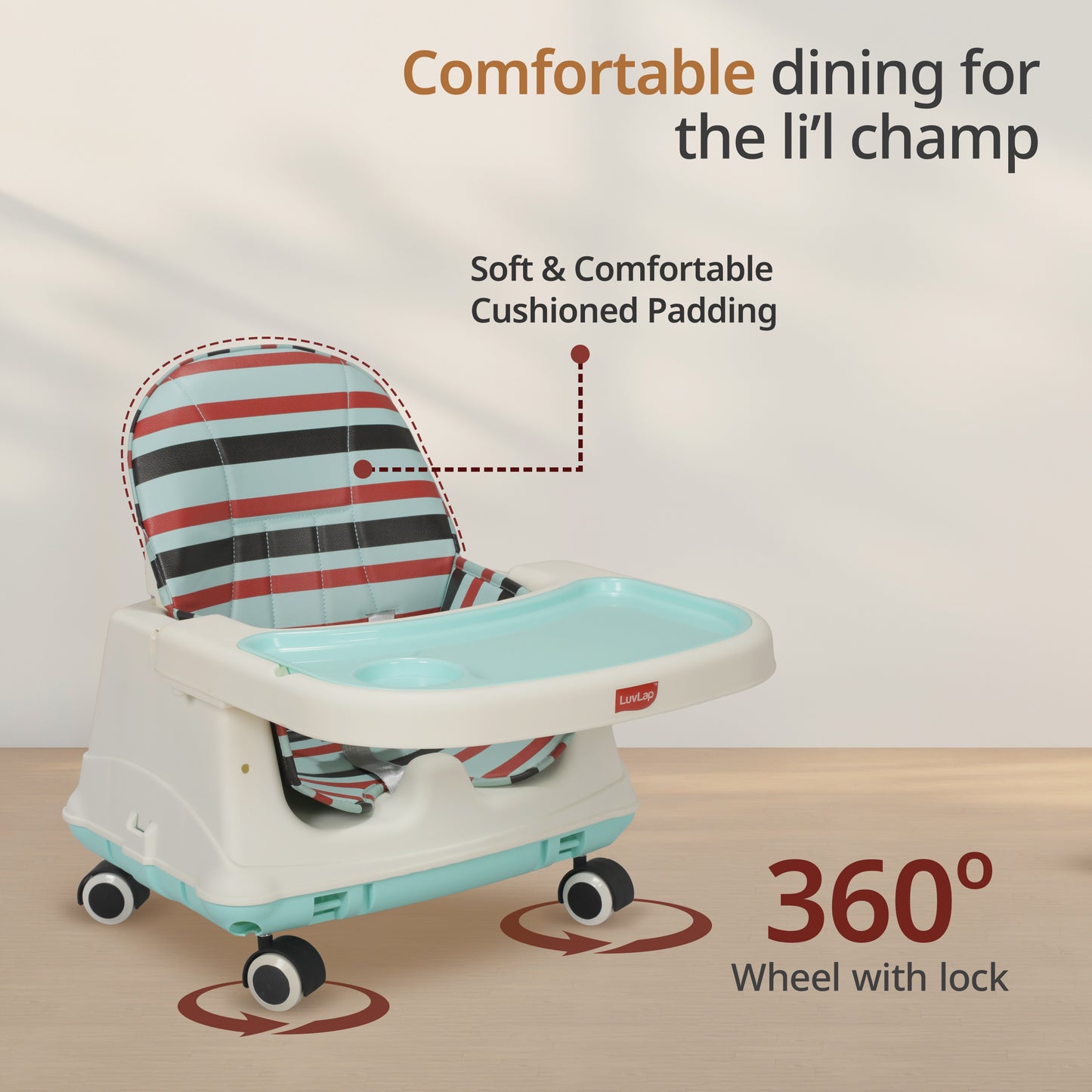 4In1 High Chair For Baby/Kids, Toddler Feeding Booster Seat With Wheels, 3 Height Adjustments, With Cushion, 6 Month To 3 Years, Portable (Blue)
