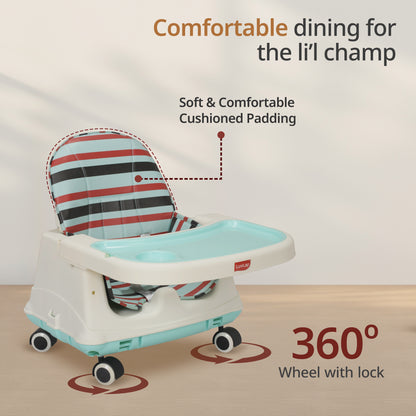 4In1 High Chair For Baby/Kids, Toddler Feeding Booster Seat With Wheels, 3 Height Adjustments, With Cushion, 6 Month To 3 Years, Portable (Blue)