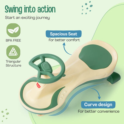 Sunny Swing Car, Kids Push Car, Magic Car for Kids, Comfortable Seats & Durable, Ride On Magic Car for 3+ Years Baby Boy & Girl, Beige & Green