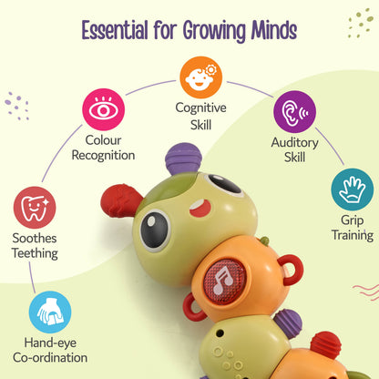 LuvLap Toy Ringing Caterpillar, Dancing Caterpiller Wind-Up Toys Activities for Preschool, Insect Toy for Kids, Battery Operated Interactive Baby Toys with Music and Light, BPA Free