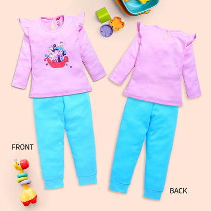 Baby Girls 100% Cotton Full Sleeve Girls Top & Pyjama CoSets Pack Of 3, Baby Pink, Paradise Green & White