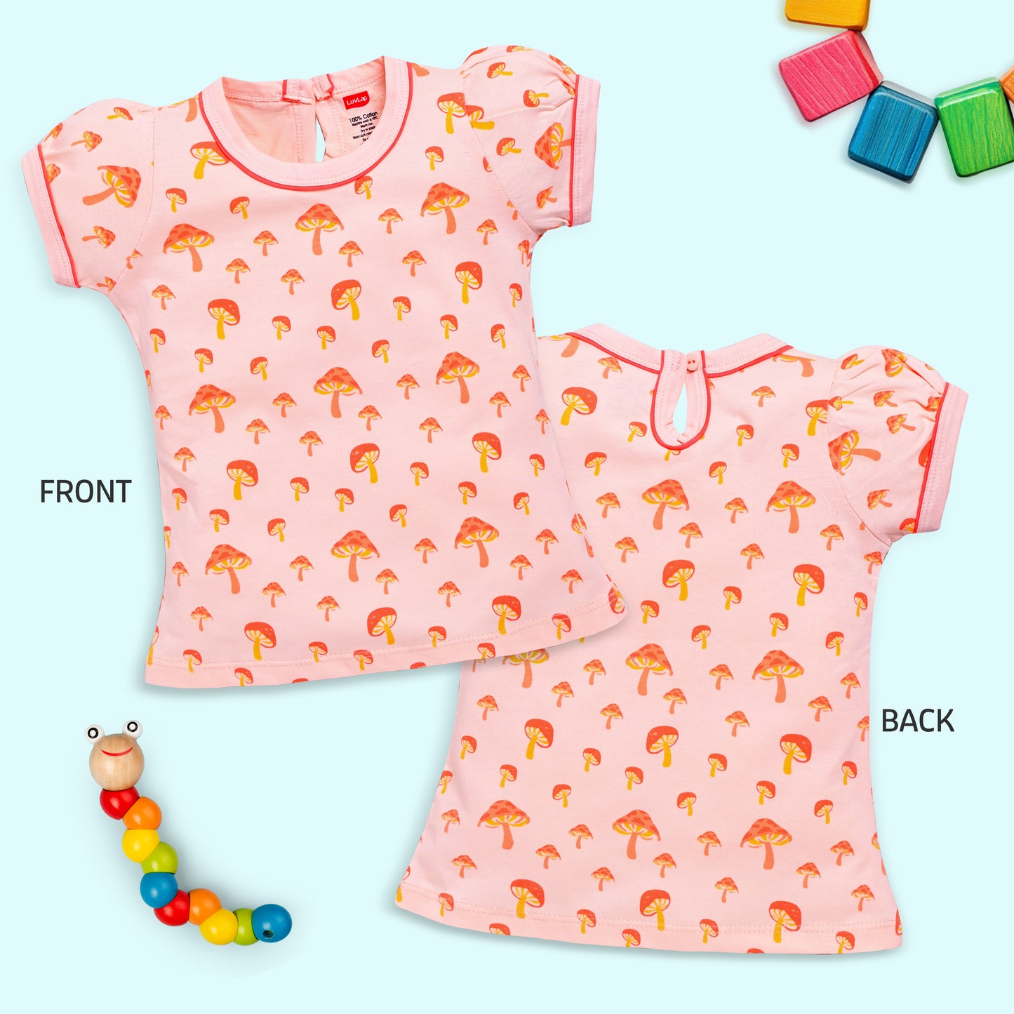 Baby Girls Regular Fit 100% Cotton Half Sleeves Girls Top Pack Of 5, Sea Foam Green, White, Lime Green, Lt. Peach & Papaya