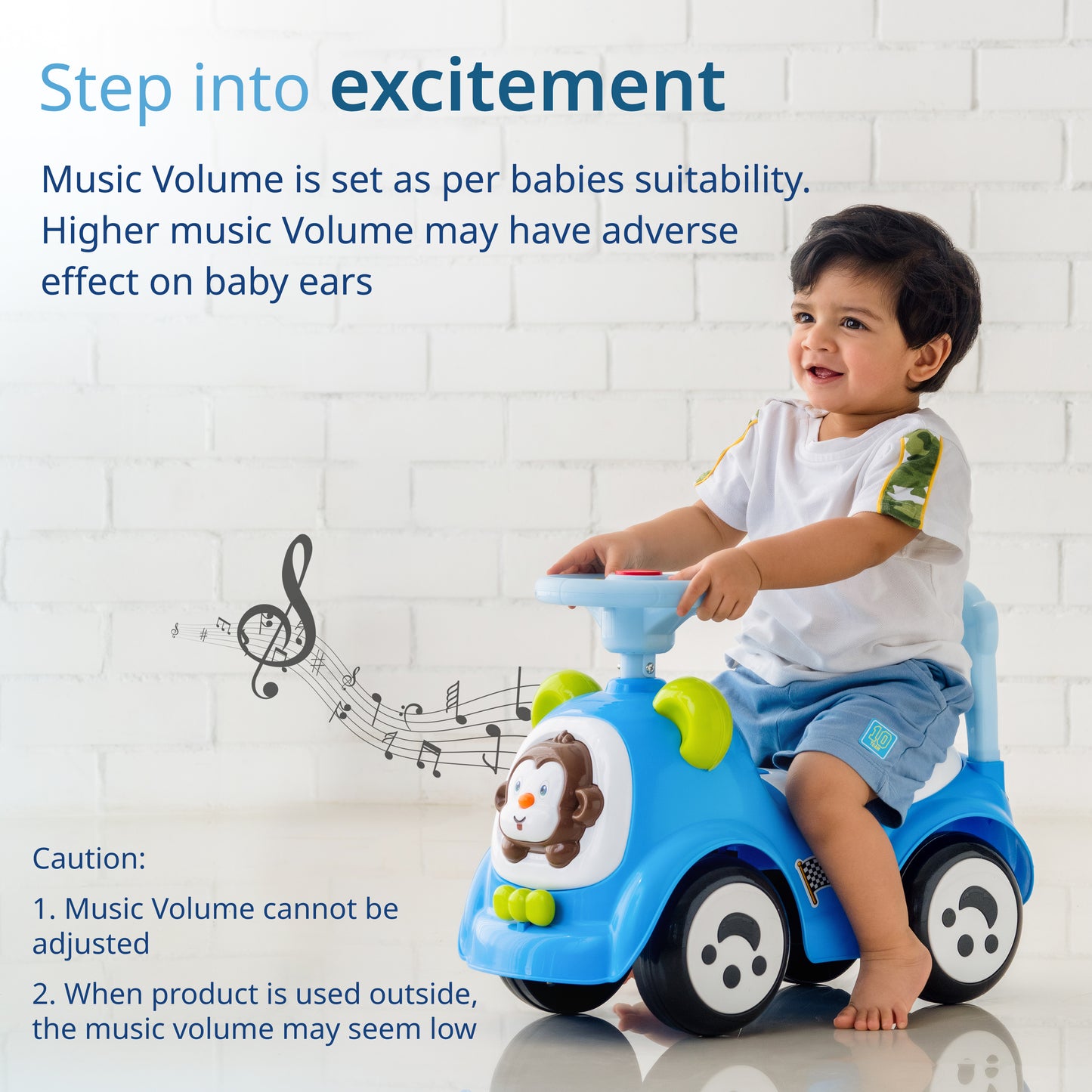 Sunny Ride on & Car for Kids with Music & Horn Steering, Push Car for Baby with Backrest, Safety Guard, Under Seat Storage & Big Wheels, Ride on for Kids 1 to 3 Years Upto 25 Kgs (Blue)