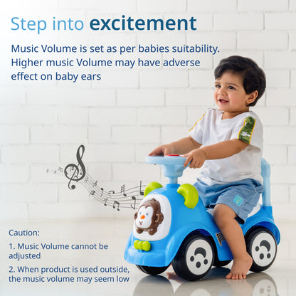 Sunny Ride on & Car for Kids with Music & Horn Steering, Push Car for Baby with Backrest, Safety Guard, Under Seat Storage & Big Wheels, Ride on for Kids 1 to 3 Years Upto 25 Kgs (Blue)