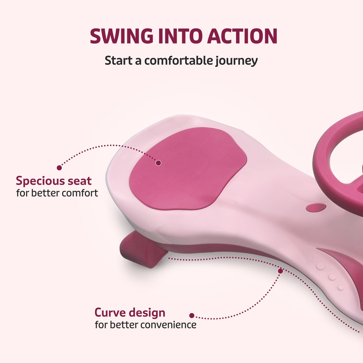 Luvlap Sunny Swing Car/Magic Car Toy Car for Kids, 3-12 Year Old, Pink