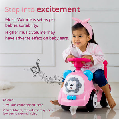Sunny Ride on & Car for Kids with Music & Horn Steering, Push Car for Baby with Backrest, Safety Guard, Under Seat Storage & Big Wheels, Ride on for Kids 1 to 3 Years Upto 25 Kgs (Pink)