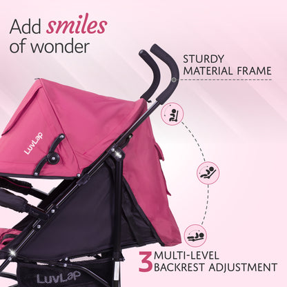 City Baby Stroller/Buggy, Lightweight, Compact & Travel Friendly Baby pram, for 6-36 Months Baby, 5 Point Safety Harness, Adjustable seat Recline, extendable Canopy, 15Kg Capacity (Pink)