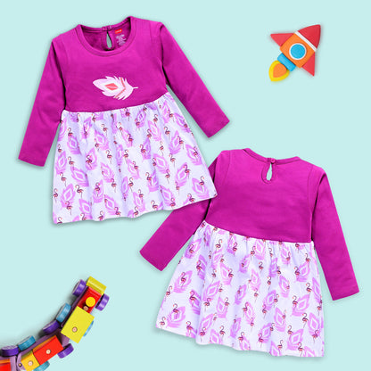 Baby Girls 100% Cotton Full Sleeve Girl Frock Pack Of 3, Morning Glory, Fuschia & Pastel Green