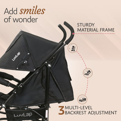 City Baby Stroller/Buggy, Lightweight, Compact & Travel Friendly Baby pram, for 6-36 Months Baby, 5 Point Safety Harness, Adjustable seat Recline, extendable Canopy, 15Kg Capacity (Black)