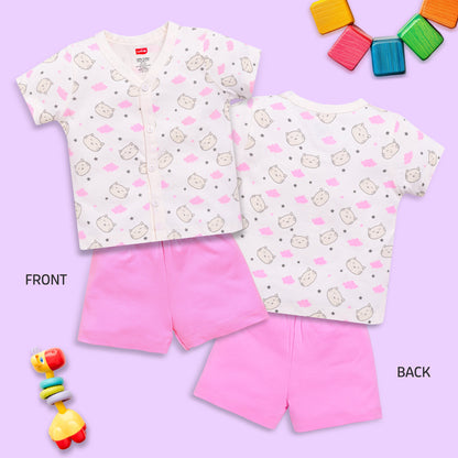 Baby Boys & Girls Regular Fit 100% Cotton Half Sleeve Jhabla & Shorts Sets Pack Of 3, Sea Salt, Sea Green & Light Peach