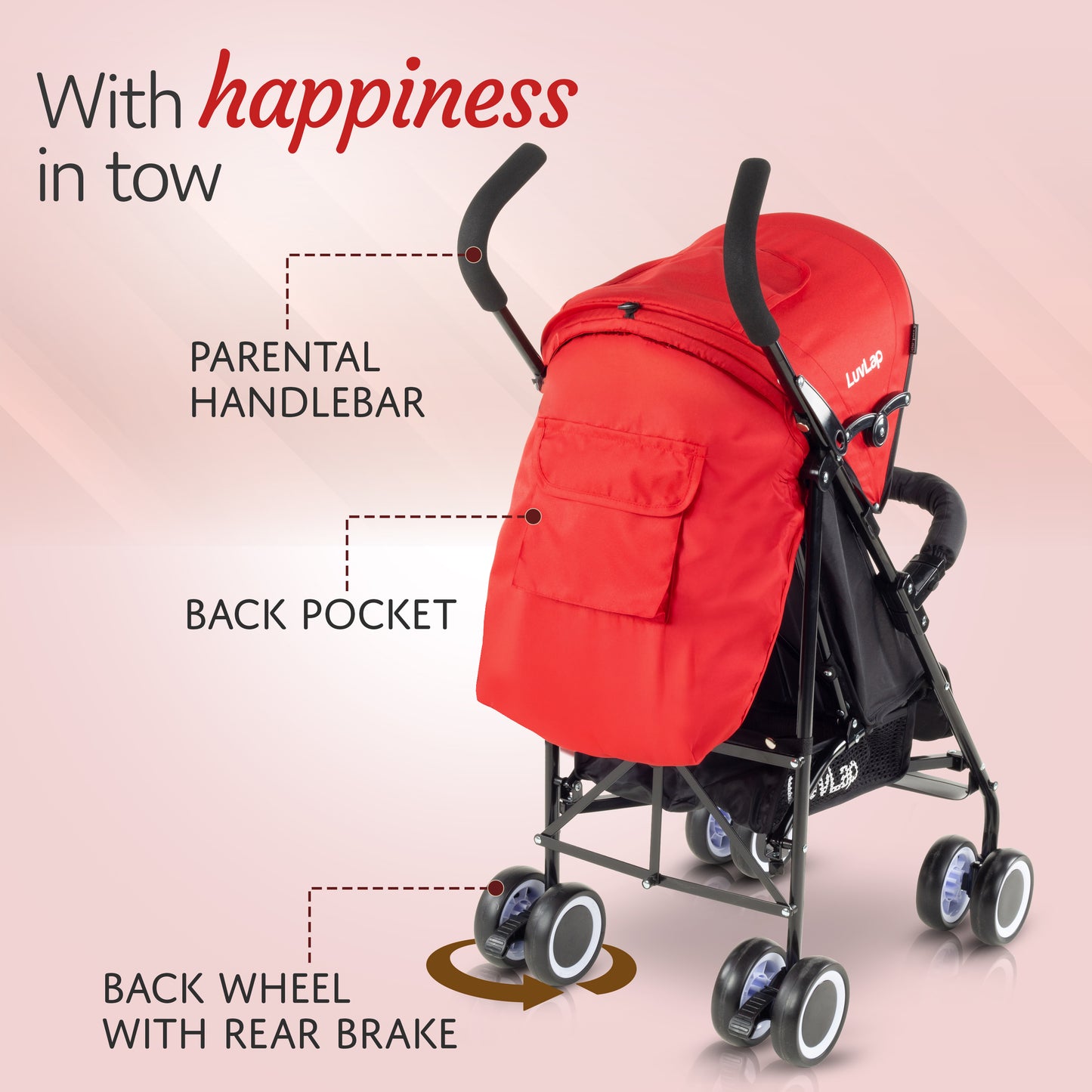 City Baby Stroller/Buggy, Lightweight, Compact & Travel Friendly pram, for 6-36 Months Baby, 5 Point Safety Harness, Adjustable seat Recline, extendable Canopy, 15Kg Capacity (Red)