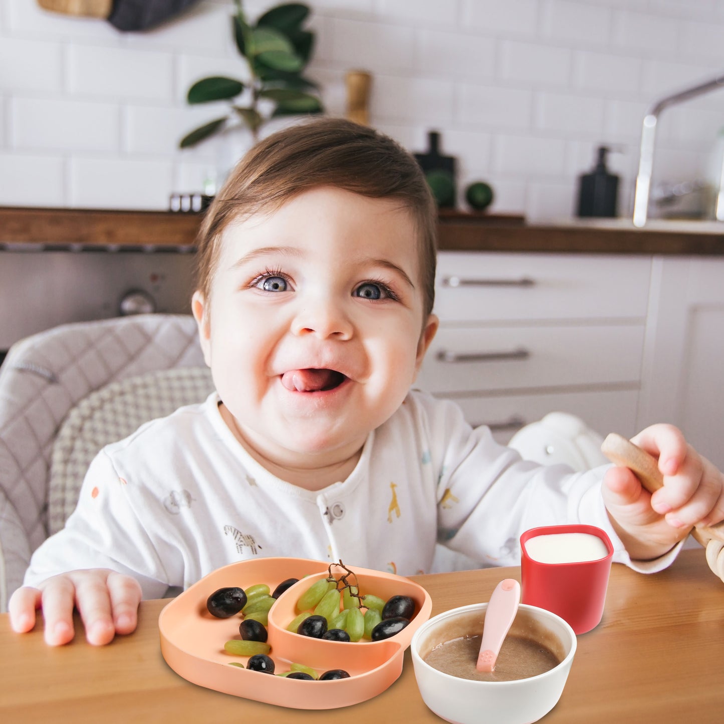 4 - Piece Baby Tableware Set(Peach & Red)