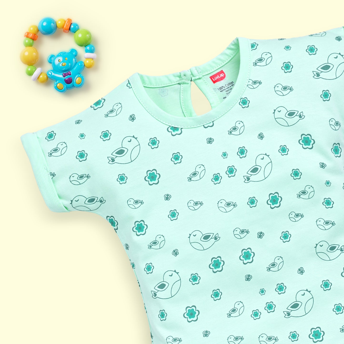 Baby Girls Regular Fit 100% Cotton Half Sleeves Girls Top CoSets Pack Of 3, Lilac Snow, Aqua & Sea Green