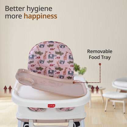High Chair for Baby/Kids, Toddler Feeding Booster Seat with Wheels, 3 Height adjustments, With Cushion, 6 month to 3 years, Portable (Pink)