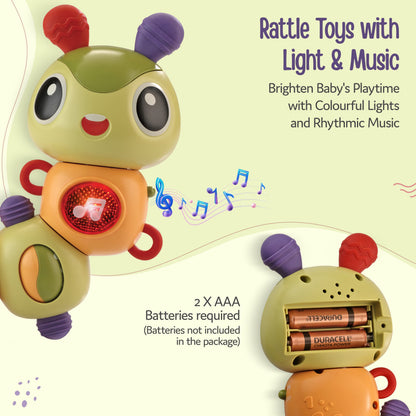 LuvLap Toy Ringing Caterpillar, Dancing Caterpiller Wind-Up Toys Activities for Preschool, Insect Toy for Kids, Battery Operated Interactive Baby Toys with Music and Light, BPA Free