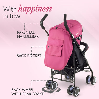 City Baby Stroller/Buggy, Lightweight, Compact & Travel Friendly Baby pram, for 6-36 Months Baby, 5 Point Safety Harness, Adjustable seat Recline, extendable Canopy, 15Kg Capacity (Pink)