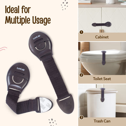 LuvLap Baby Safety Furniture Locks, Pack of 10, Adjustable and Flexible with 3M Adhesive, Safety Locks for Kids, Child Safety Locks for Drawers, Cabinets, Fridge, Cupboard (Brown)