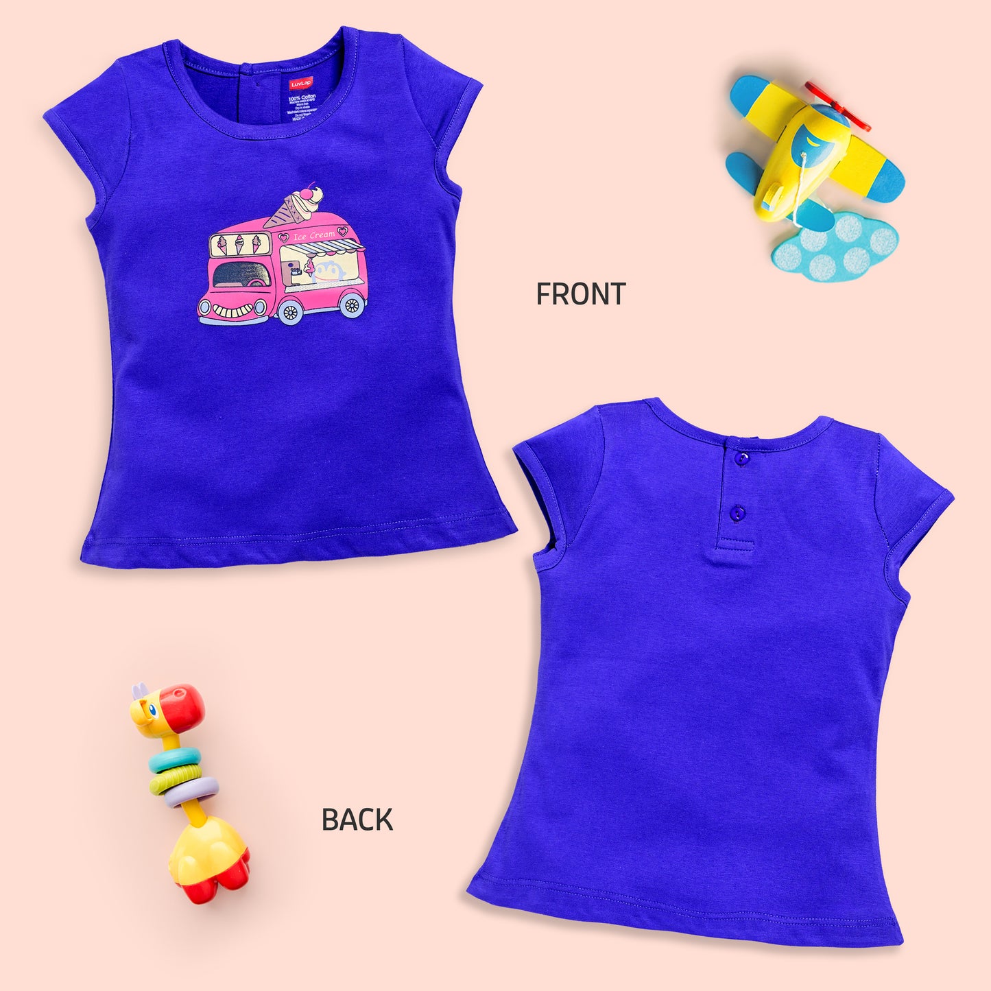 Baby Girls Regular Fit 100% Cotton Half Sleeves Girls Top Pack Of 5, Baby Pink, Purple Opulence, Desert Flower, Off White & Sea Salt