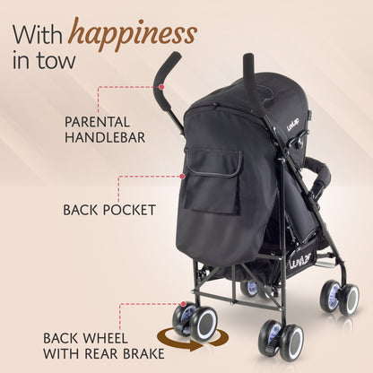 City Baby Stroller/Buggy, Lightweight, Compact & Travel Friendly Baby pram, for 6-36 Months Baby, 5 Point Safety Harness, Adjustable seat Recline, extendable Canopy, 15Kg Capacity (Black)