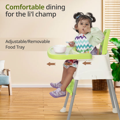 4 in 1 Convertible Baby High Chair with footrest, Convertible to High Chair, Low Chair, & Booster Seat, Essential for Baby Feeding (Green)