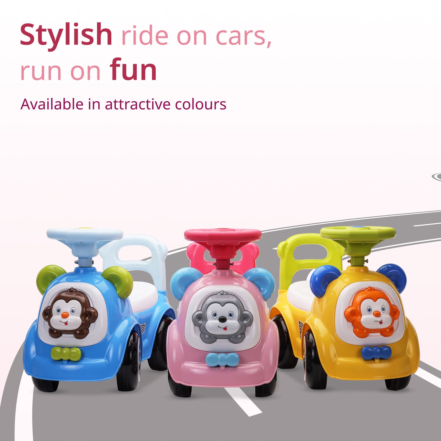 Sunny Ride on & Car for Kids with Music & Horn Steering, Push Car for Baby with Backrest, Safety Guard, Under Seat Storage & Big Wheels, Ride on for Kids 1 to 3 Years Upto 25 Kgs (Pink)