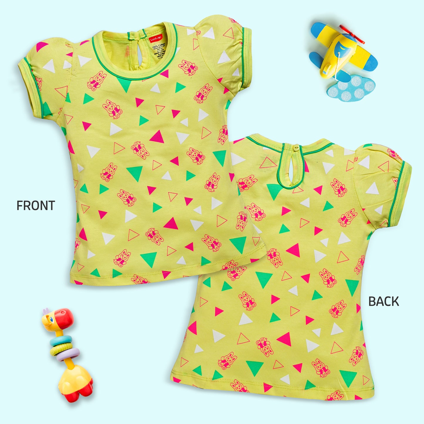 Baby Girls Regular Fit 100% Cotton Half Sleeves Girls Top Pack Of 5, Sea Foam Green, White, Lime Green, Lt. Peach & Papaya