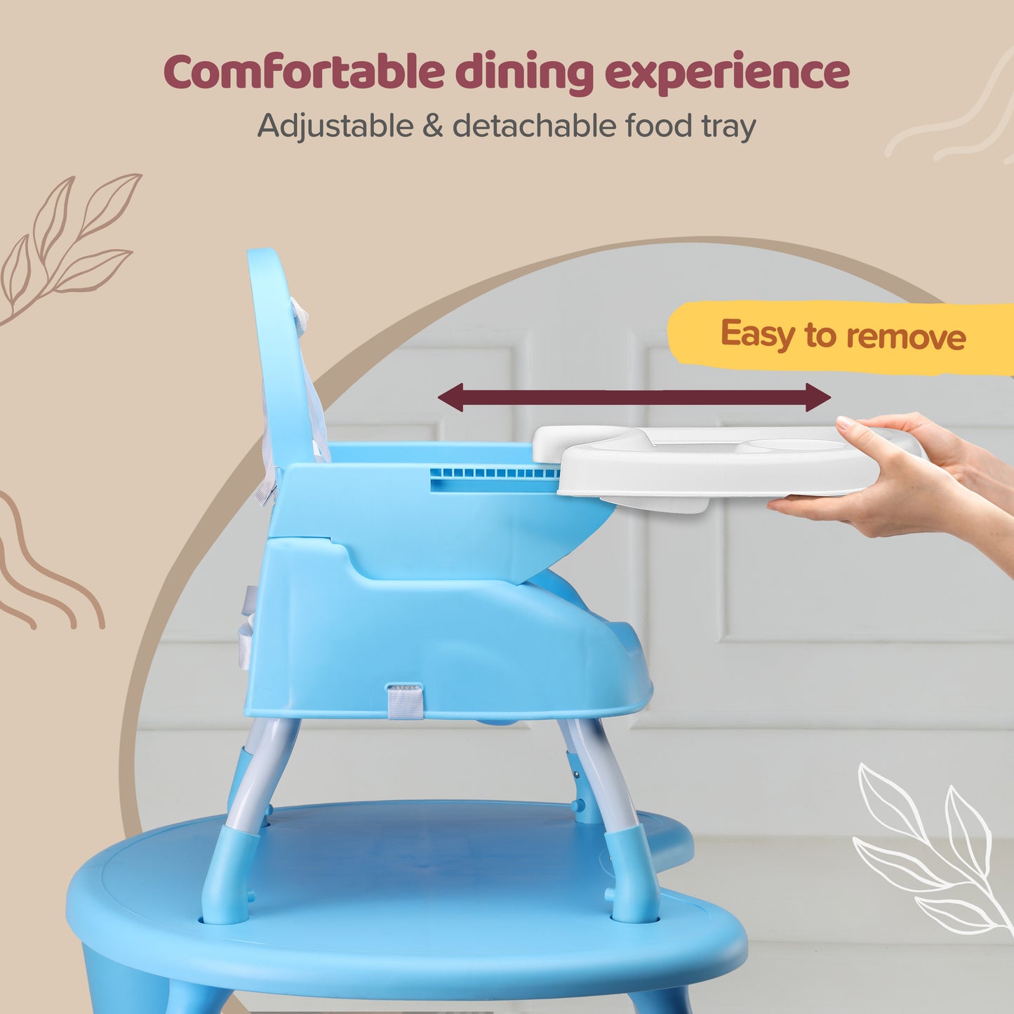 4 in 1 Convertible Baby High Chair with 3 Point Safety Belts, High Chair, Low Chair, Booster Chair and Table for Baby, Removable & Washable Food Tray 6 Months+ (Blue)