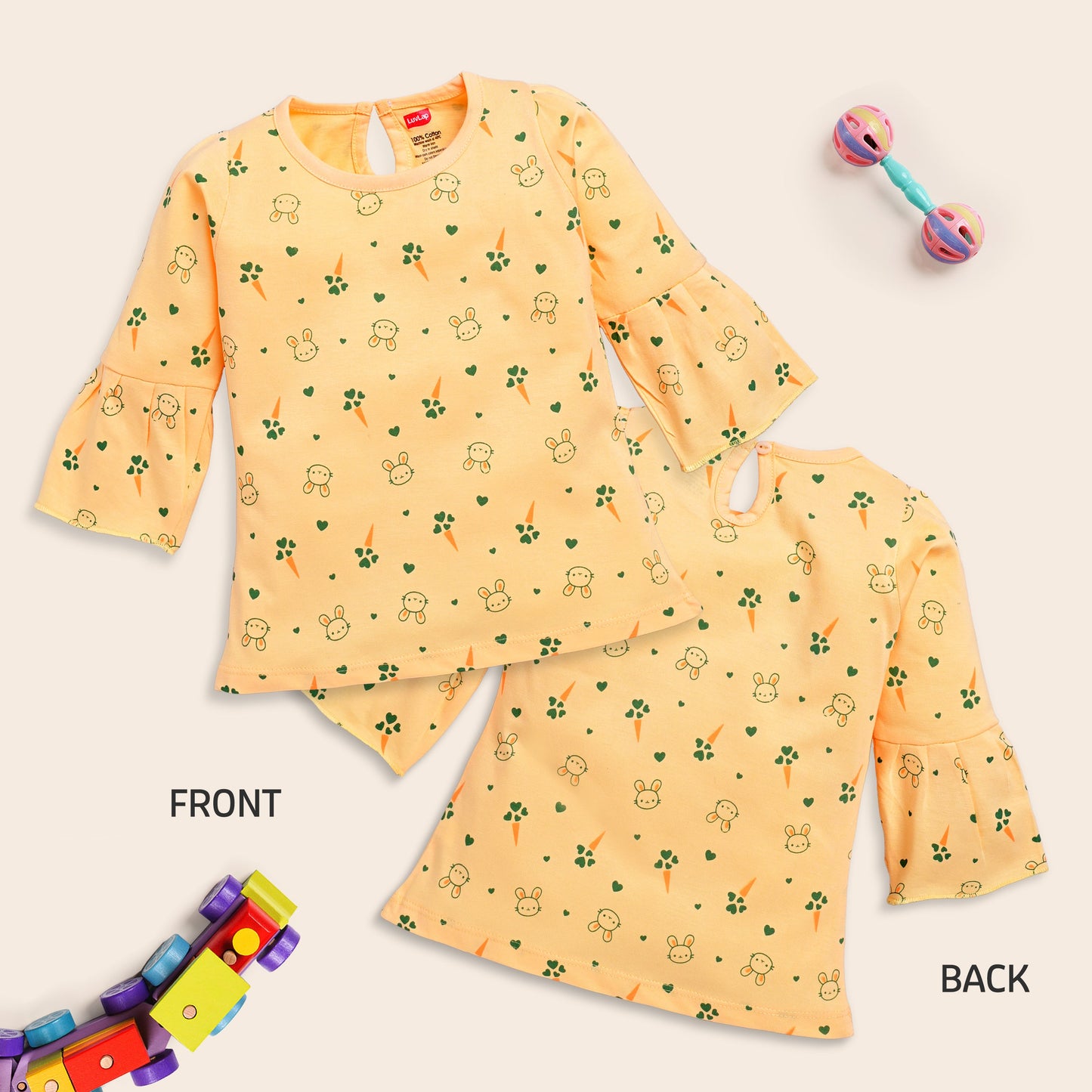 Baby Girls 100% Cotton Full Sleeve Girls Top Pack Of 4, Lt. Peach, Mango, Morning Glory & Sea Green