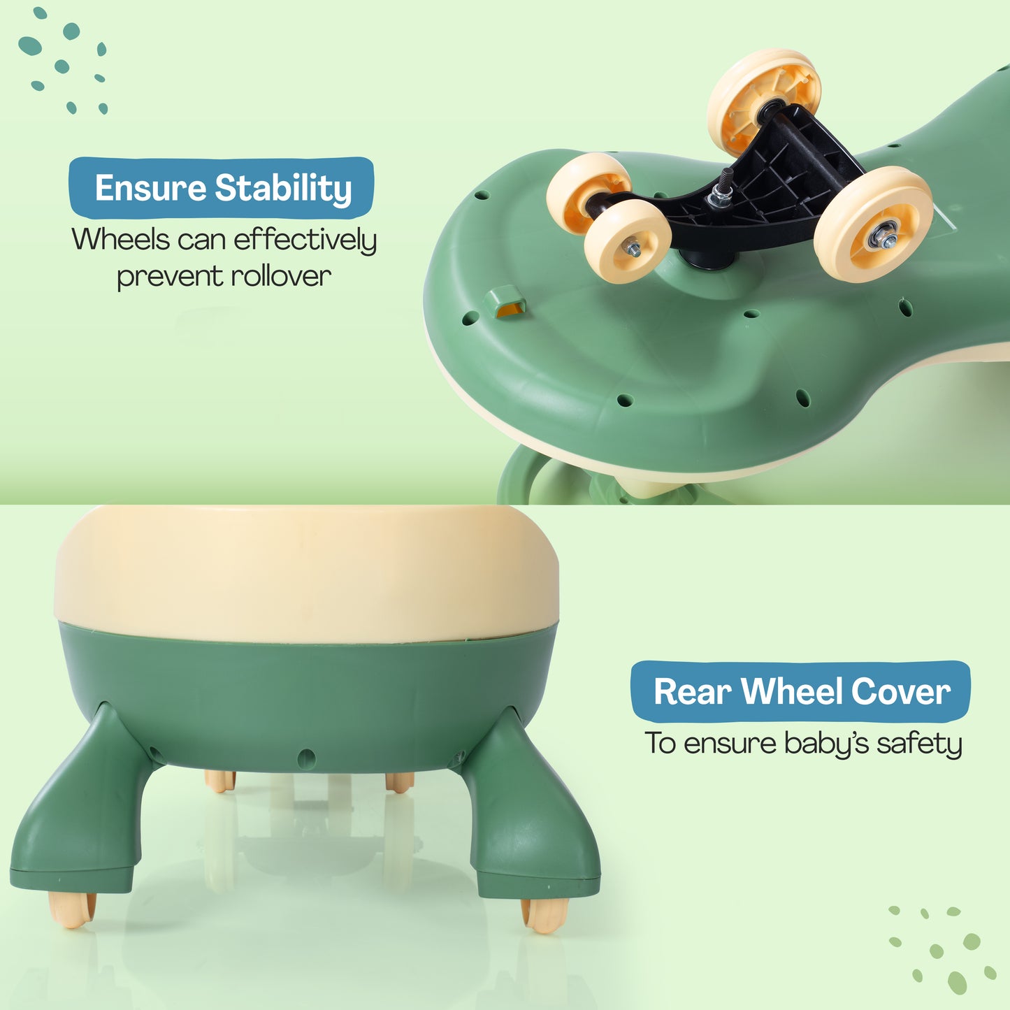Sunny Swing Car, Magic Car, Kids Push Car, Magic Car for Kids, Comfortable Seats & Durable, Ride On Car, Magic Toy Car, 3+ Years, Beige & Green