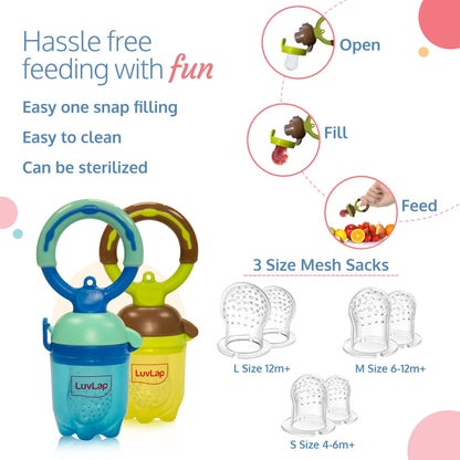 Baby Food and Fruit Feeder Twin Pack, BPA Free, Brown and Blue