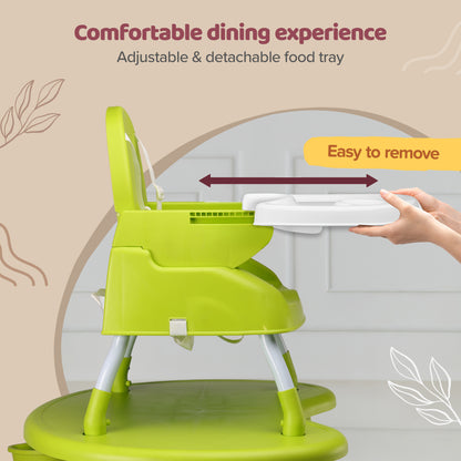 4 in 1 Convertible Baby High Chair with Printed Cushion, 3 Point Safety Belts, High Chair, Low Chair, Booster Chair and Table for Baby, Removable & Washable Food Tray 6 Months+, Green