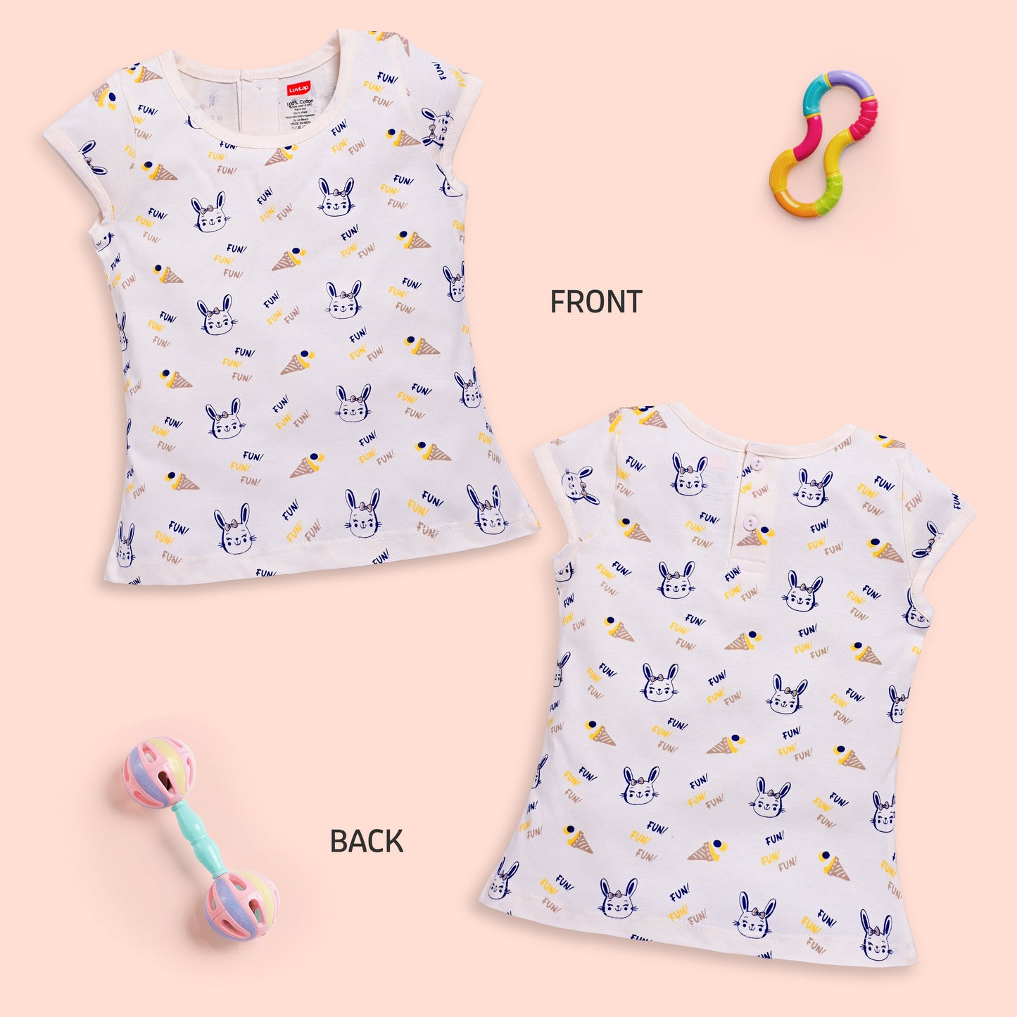 Baby Girls Regular Fit 100% Cotton Half Sleeves Girls Top Pack Of 5, Baby Pink, Purple Opulence, Desert Flower, Off White & Sea Salt