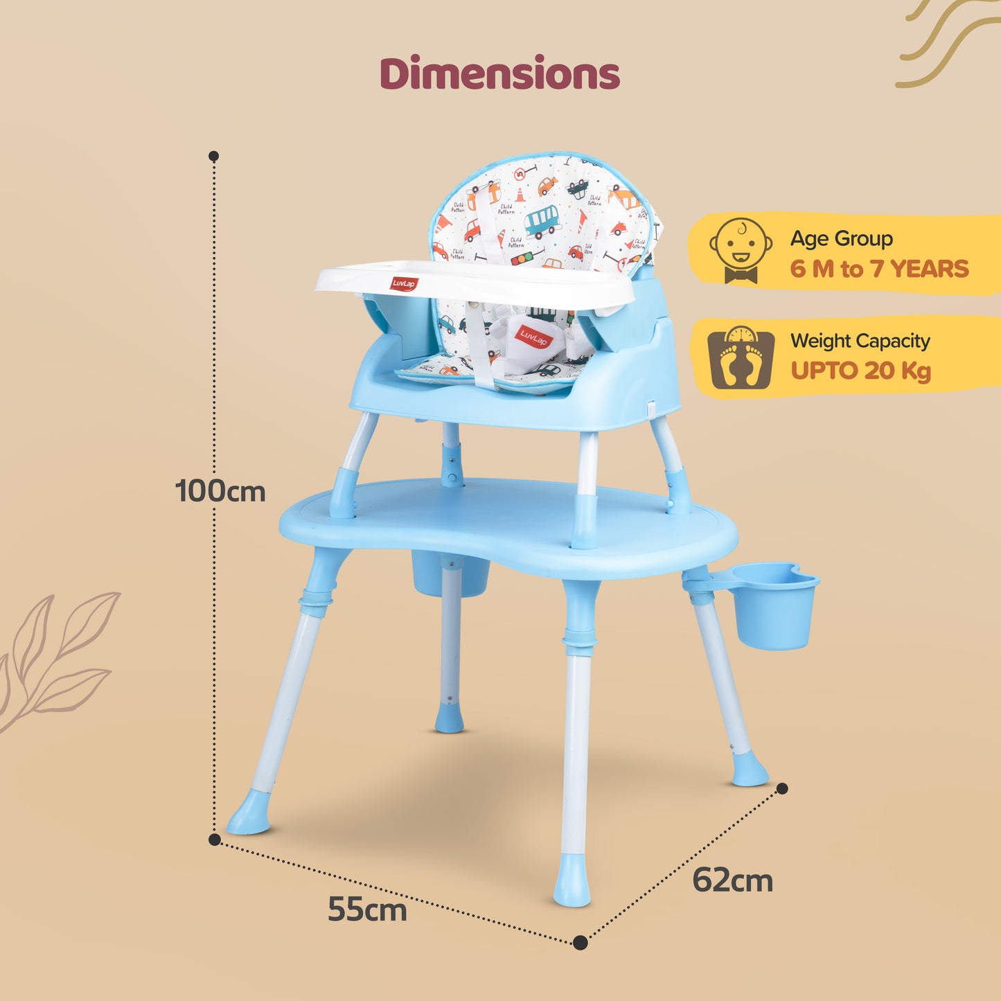 4 in 1 Convertible Baby High Chair with 3 Point Safety Belts, High Chair, Low Chair, Booster Chair and Table for Baby, Removable & Washable Food Tray 6 Months+ (Blue)