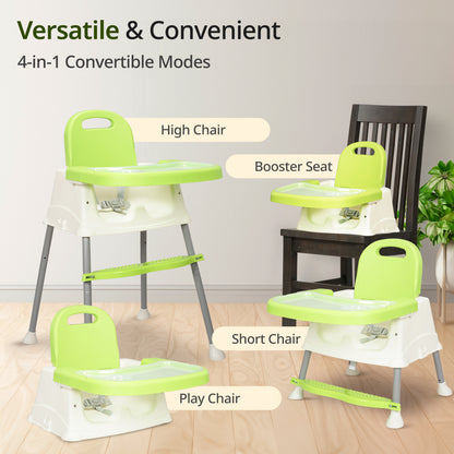 4 in 1 Convertible Baby High Chair with footrest, Convertible to High Chair, Low Chair, & Booster Seat, Essential for Baby Feeding (Green)